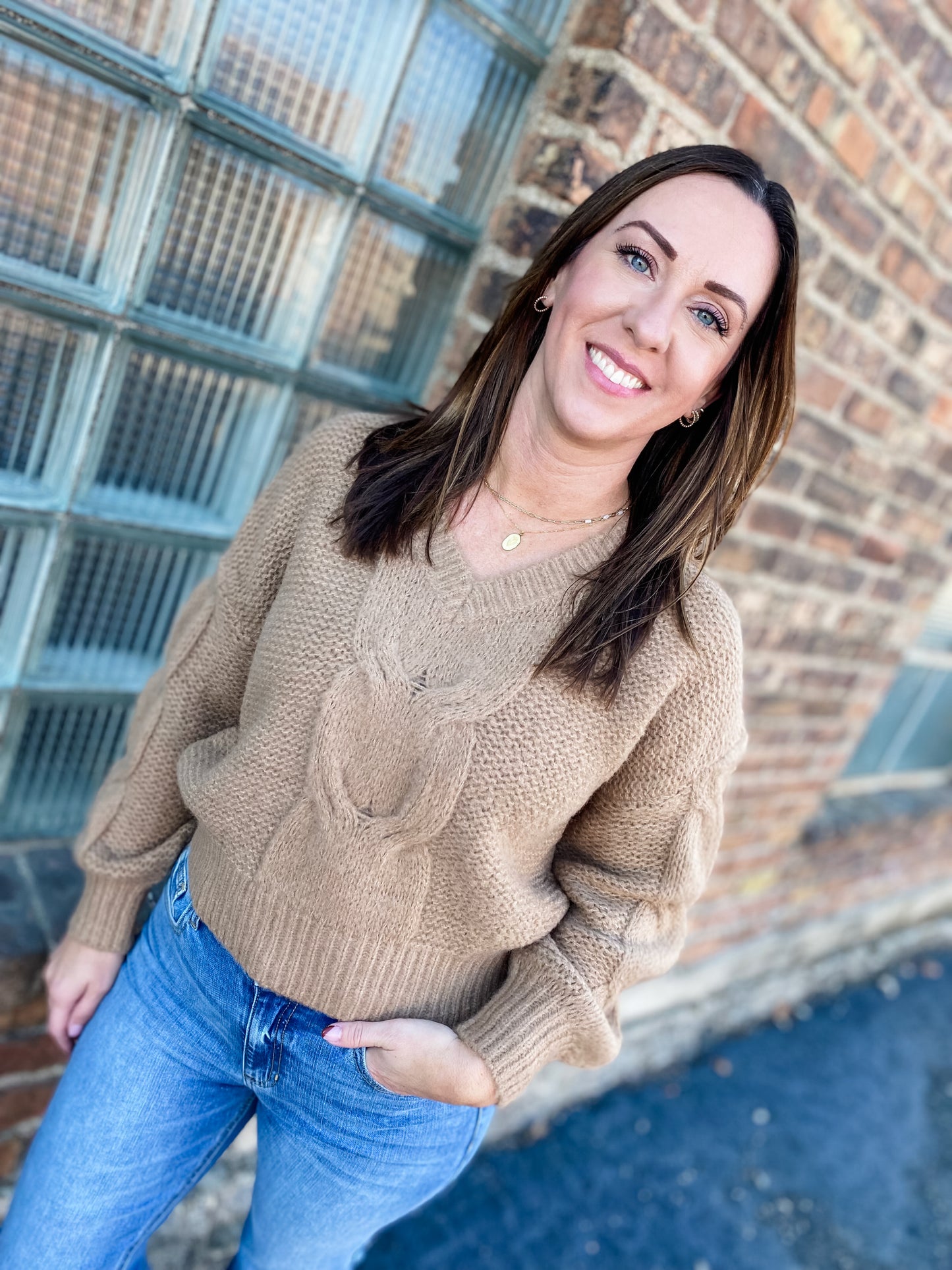 The Valerie Taupe Cable Knit Sweater