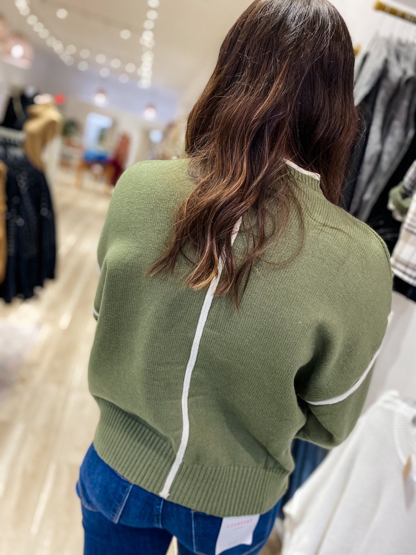 One Promise Too Late Olive Contrast Sweater Top