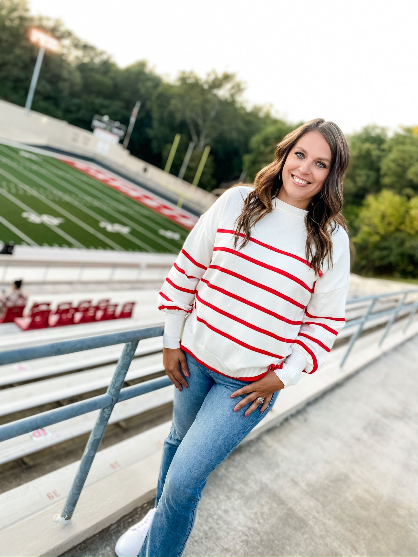 Raise That Score Red Striped Sweater