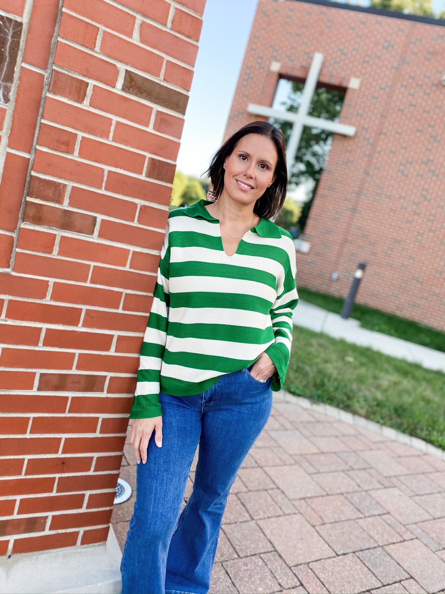 The Gridiron Green Striped Sweater