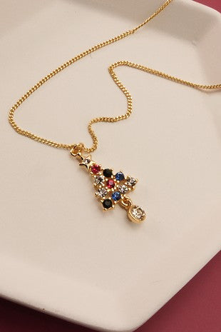 Rhinestone Christmas Tree Necklace
