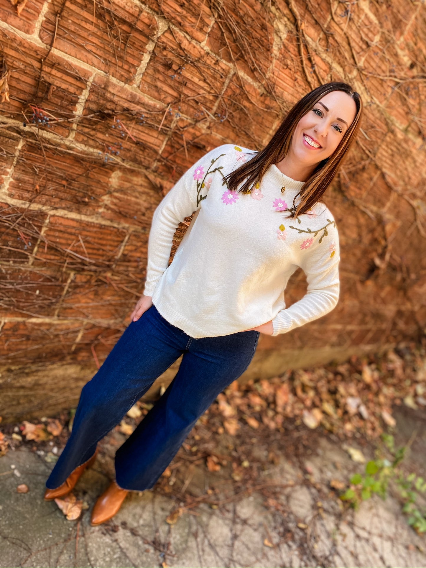 One Of a Kind Embroidered Ivory Sweater