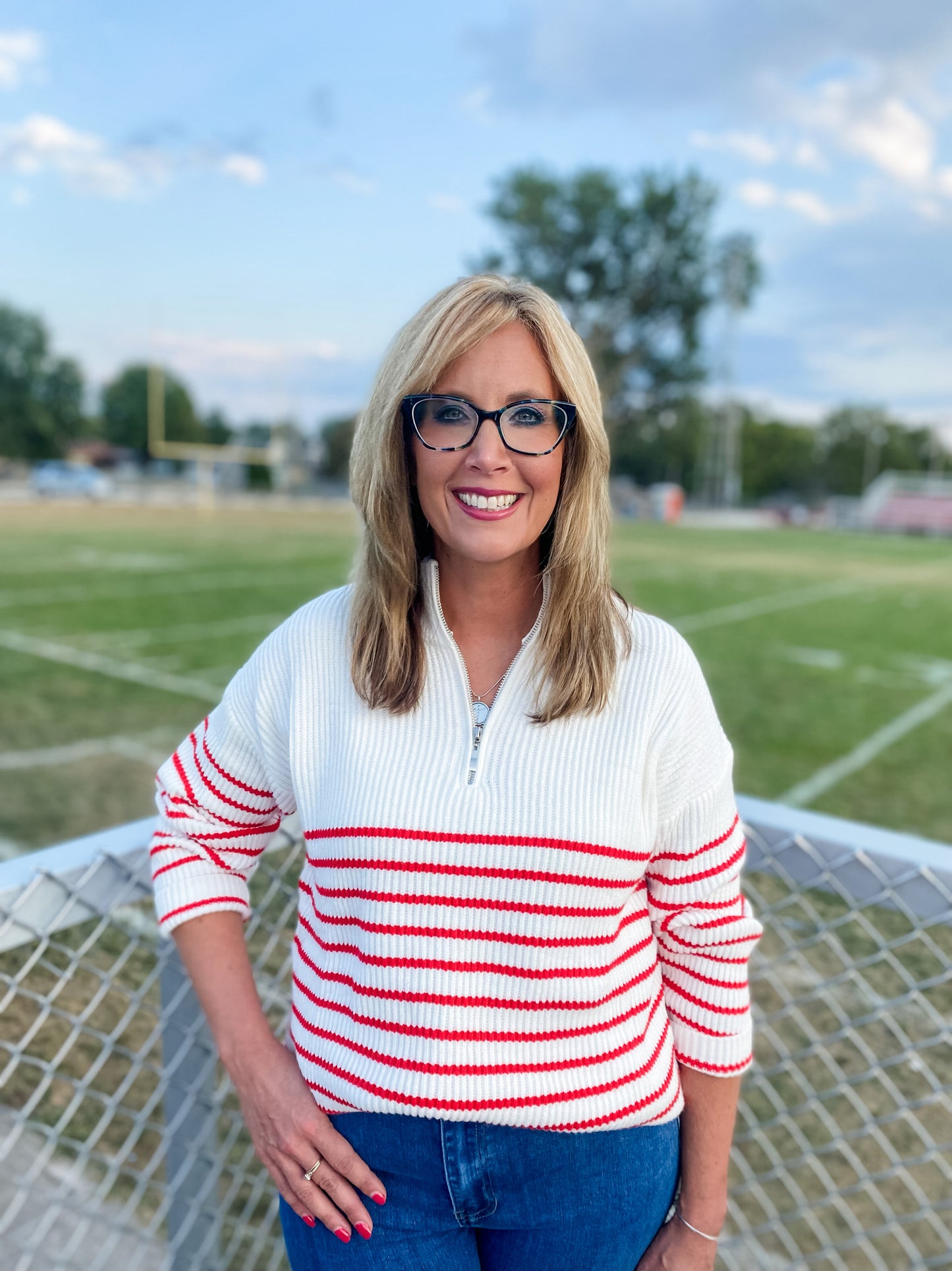 All American Striped Half Zip Sweater