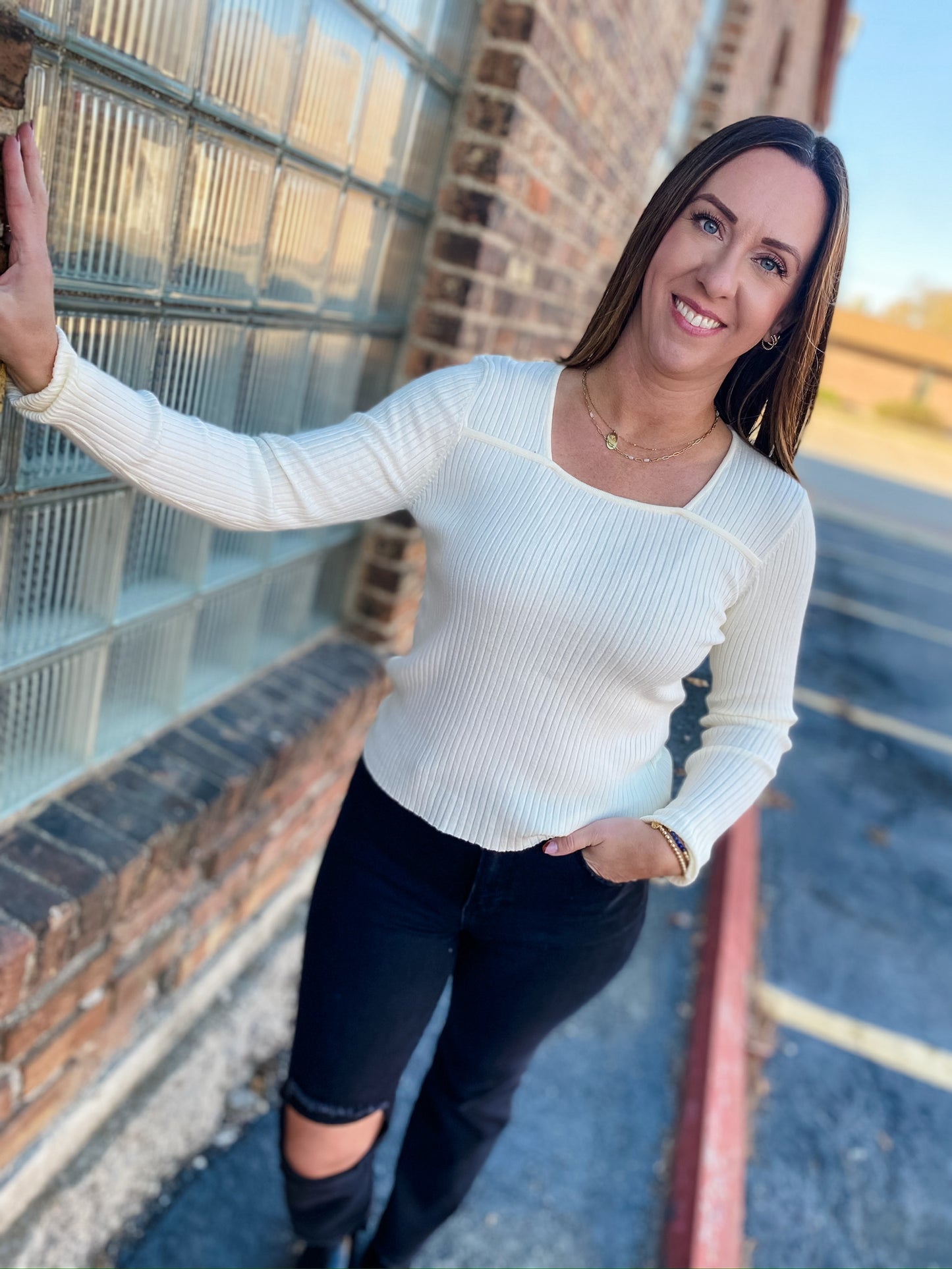 Making Memories Ivory Ribbed Top
