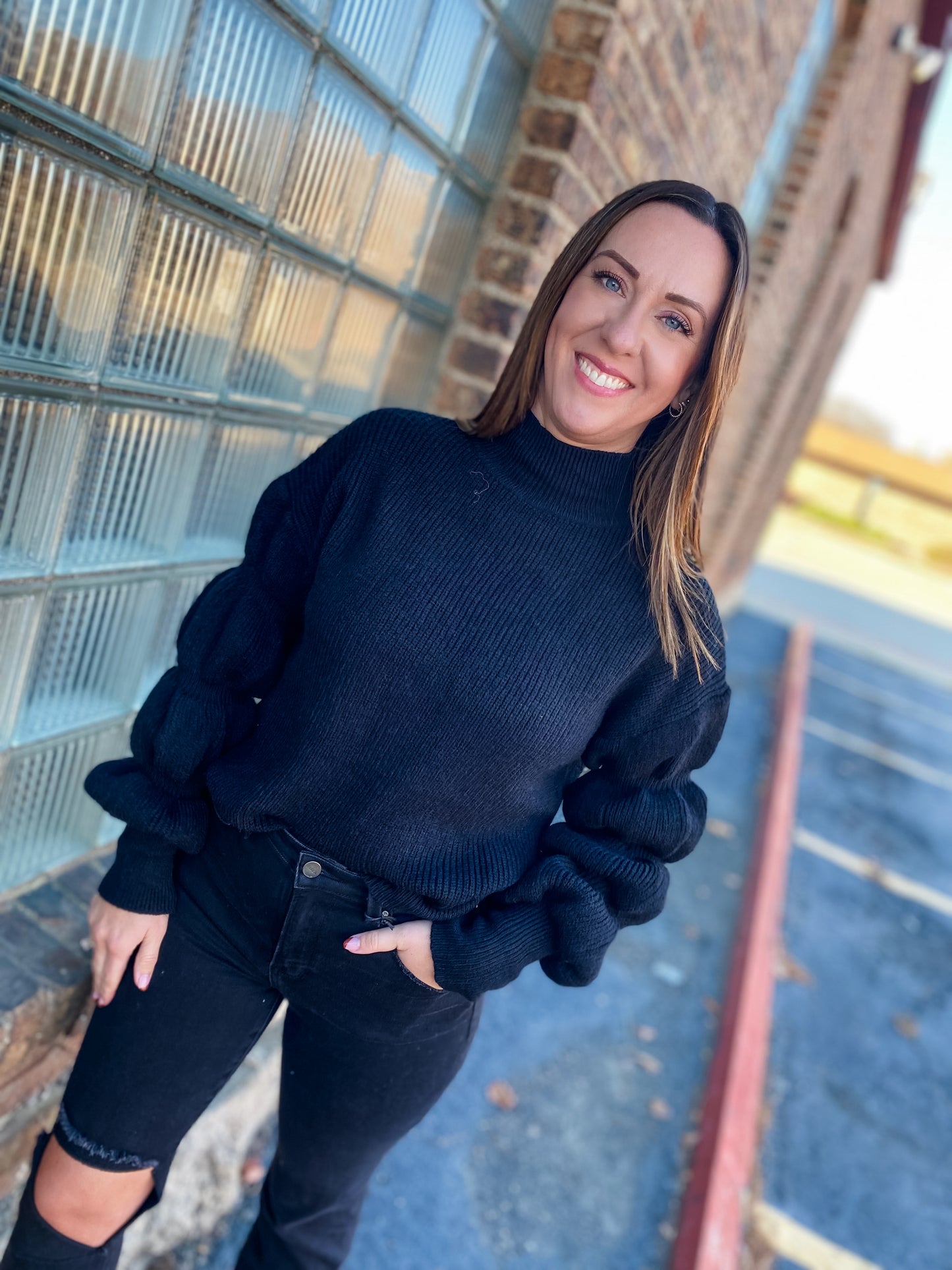 Little Lies Black Mock Neck Sweater
