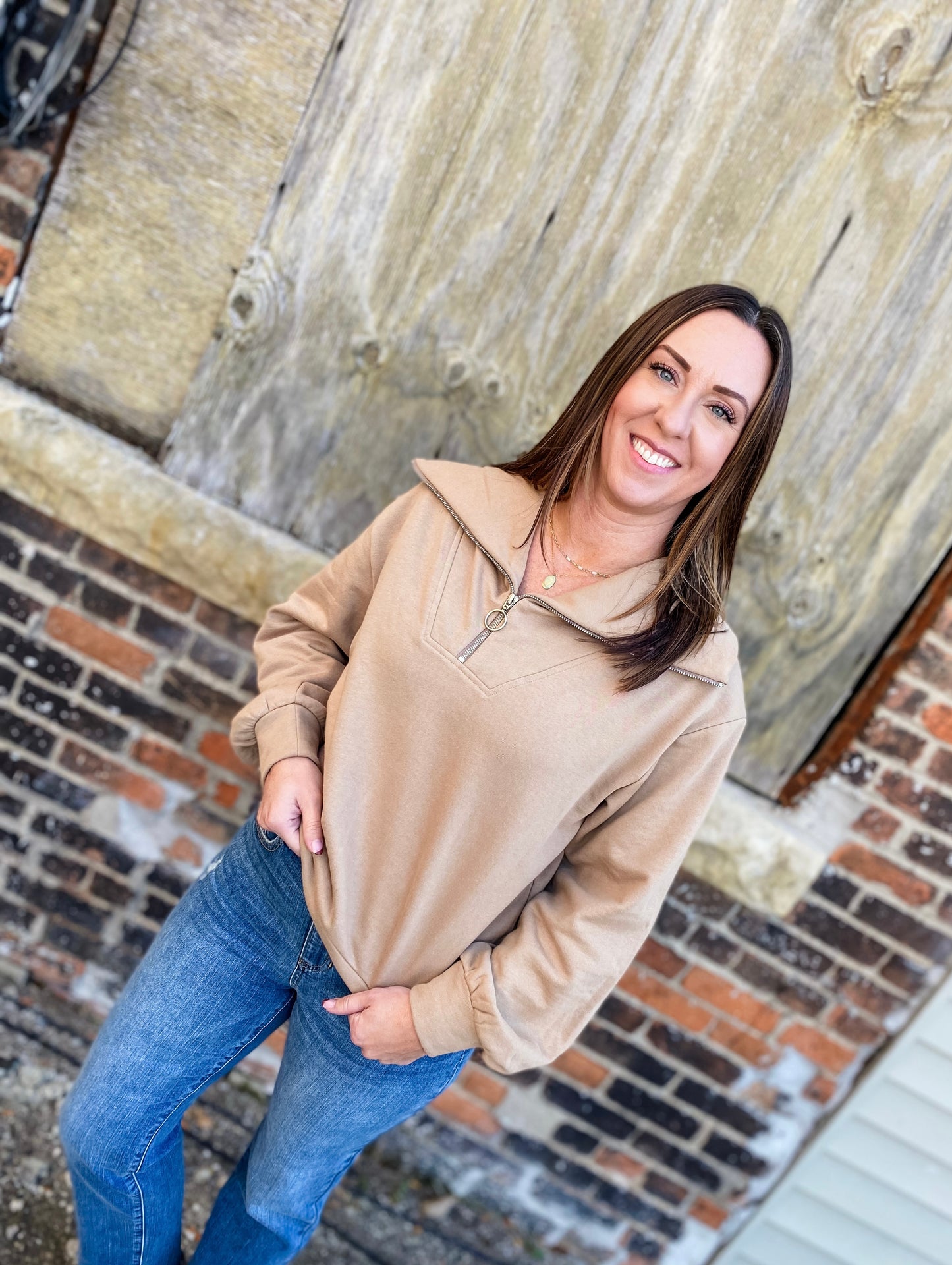Live Life A Little Taupe Pullover