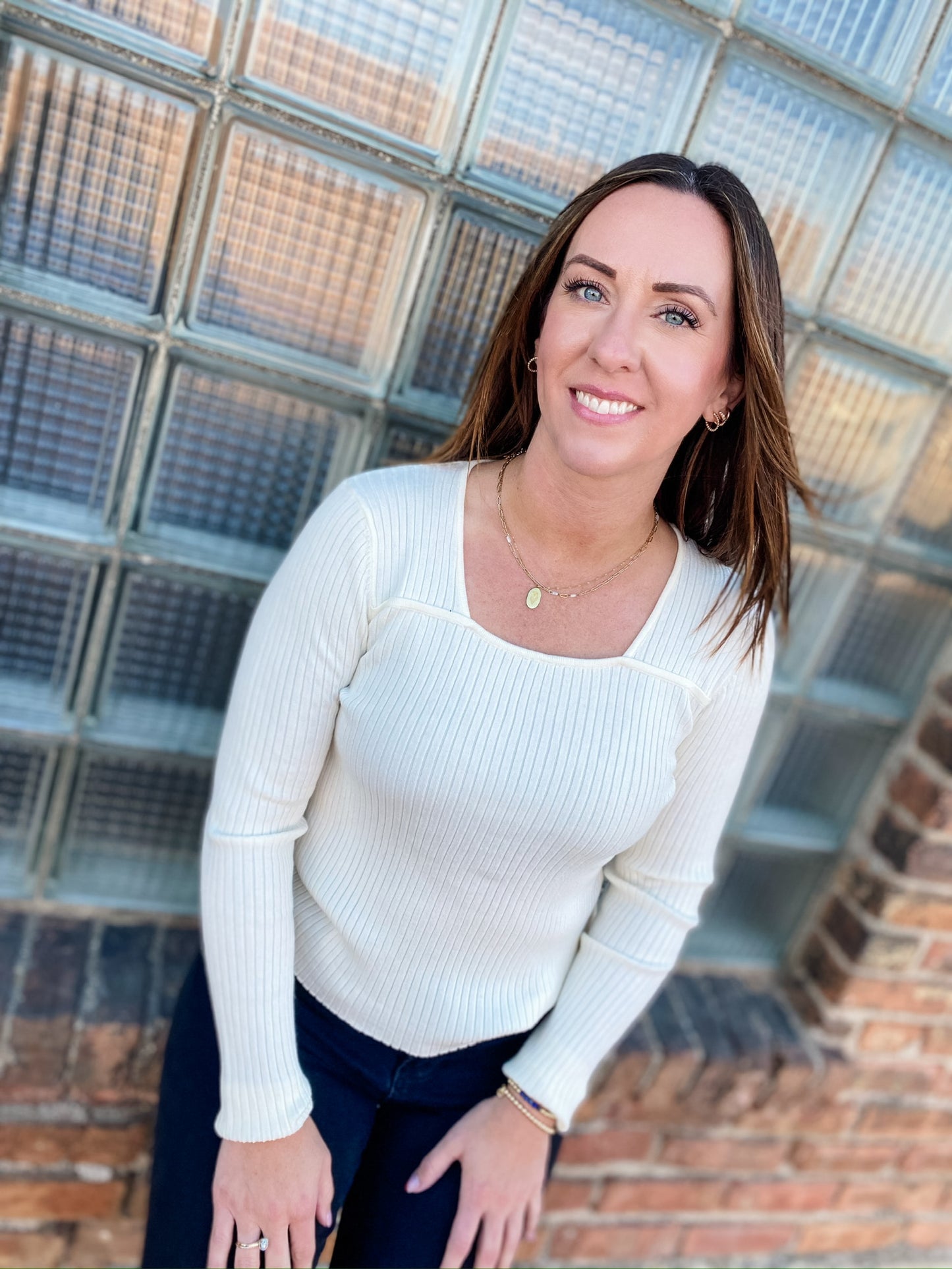 Making Memories Ivory Ribbed Top