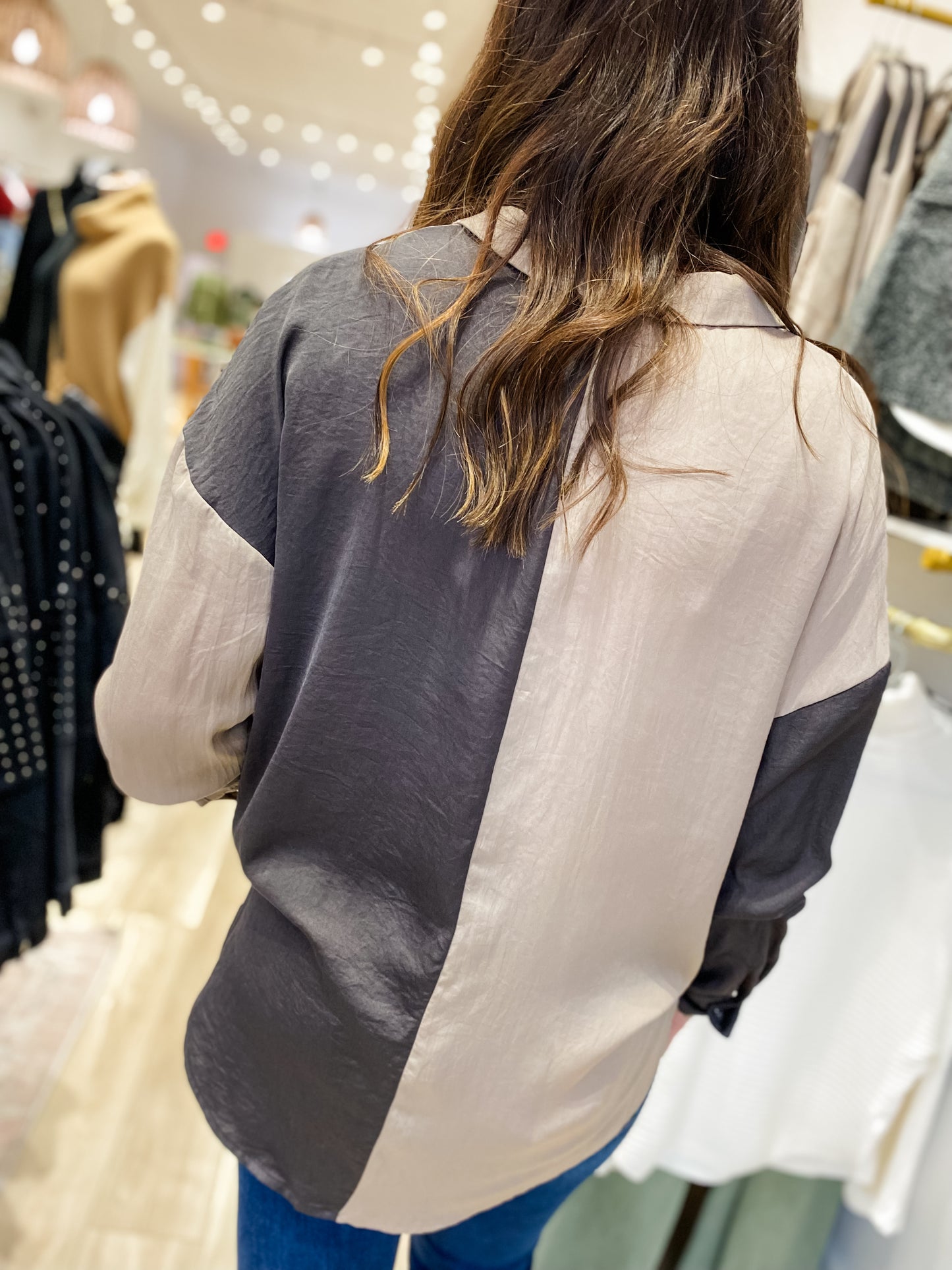 Midnight Attire Two Tone Silk Charcoal Top