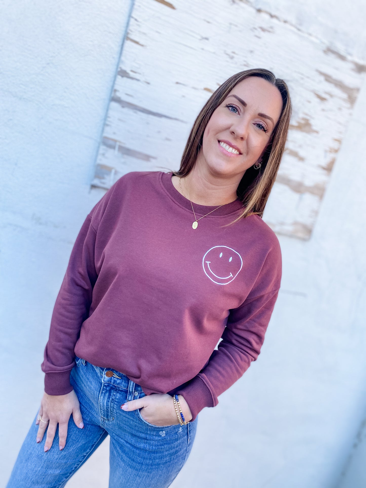 Don’t Worry, Be Happy Wine Sweatshirt