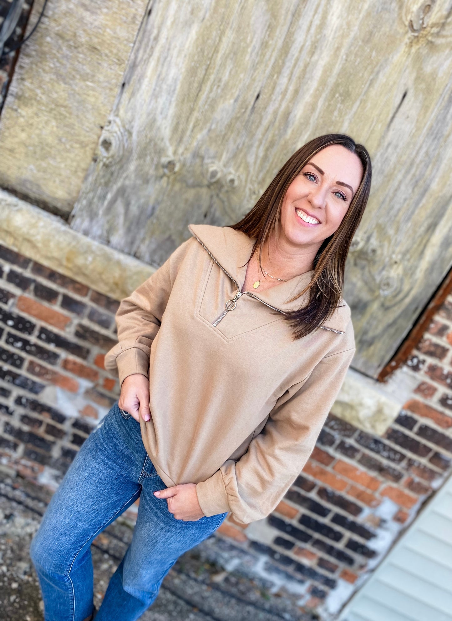 Live Life A Little Taupe Pullover