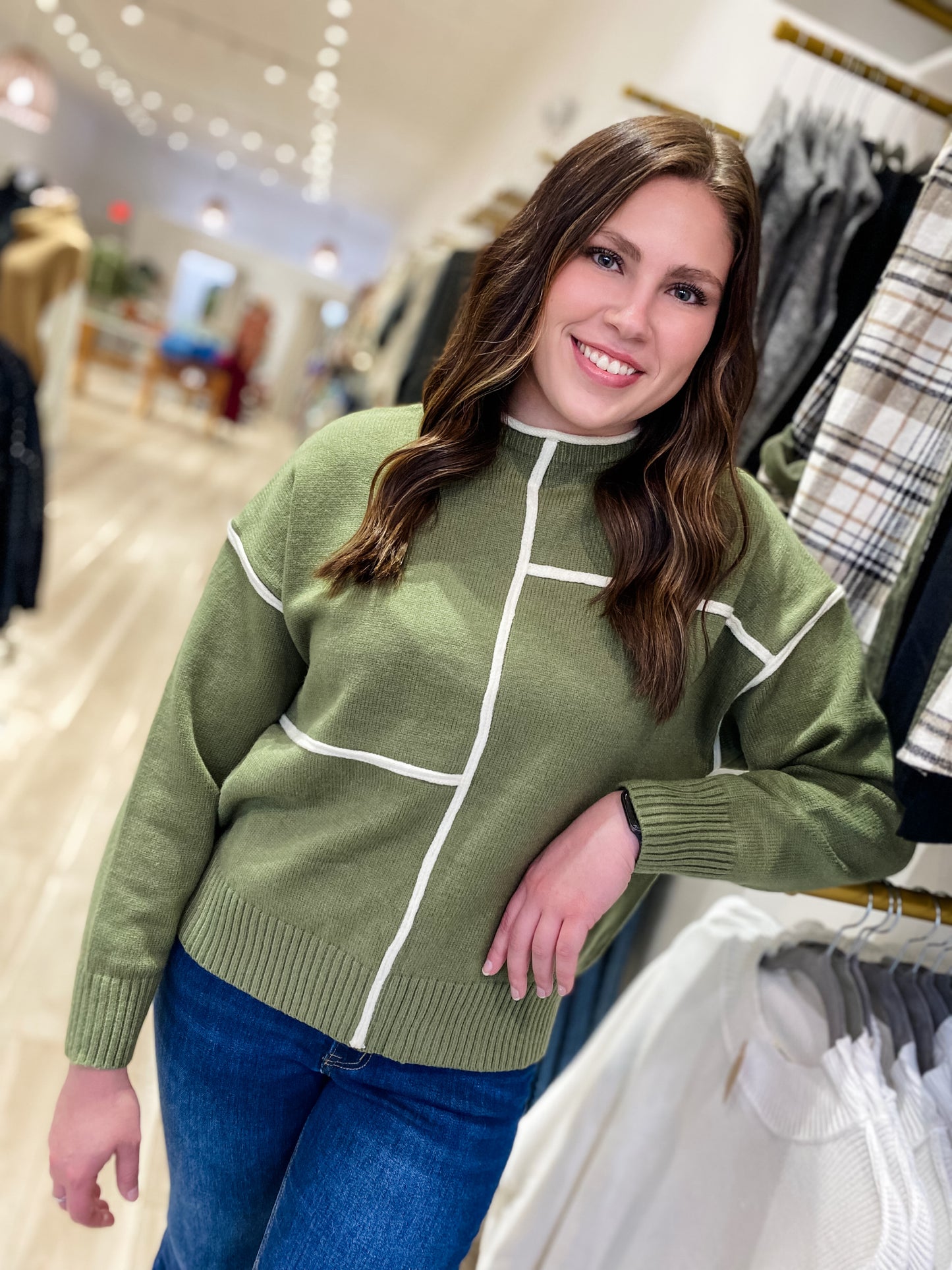 One Promise Too Late Olive Contrast Sweater Top