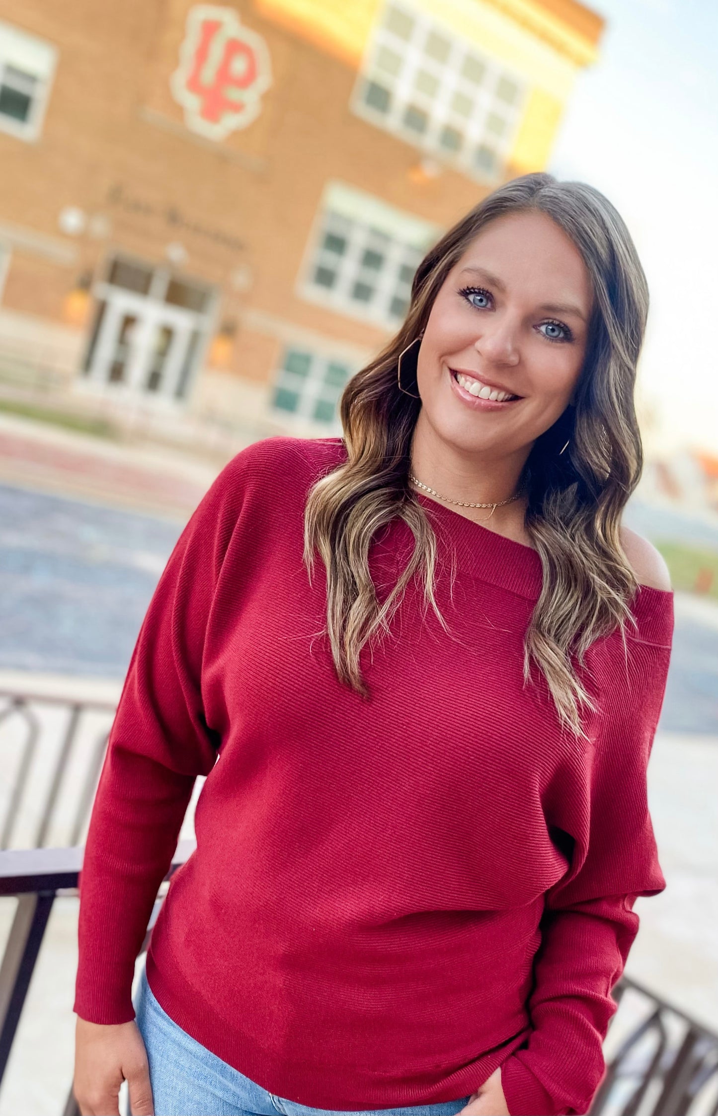 Dream Team Merlot Off Shoulder Sweater