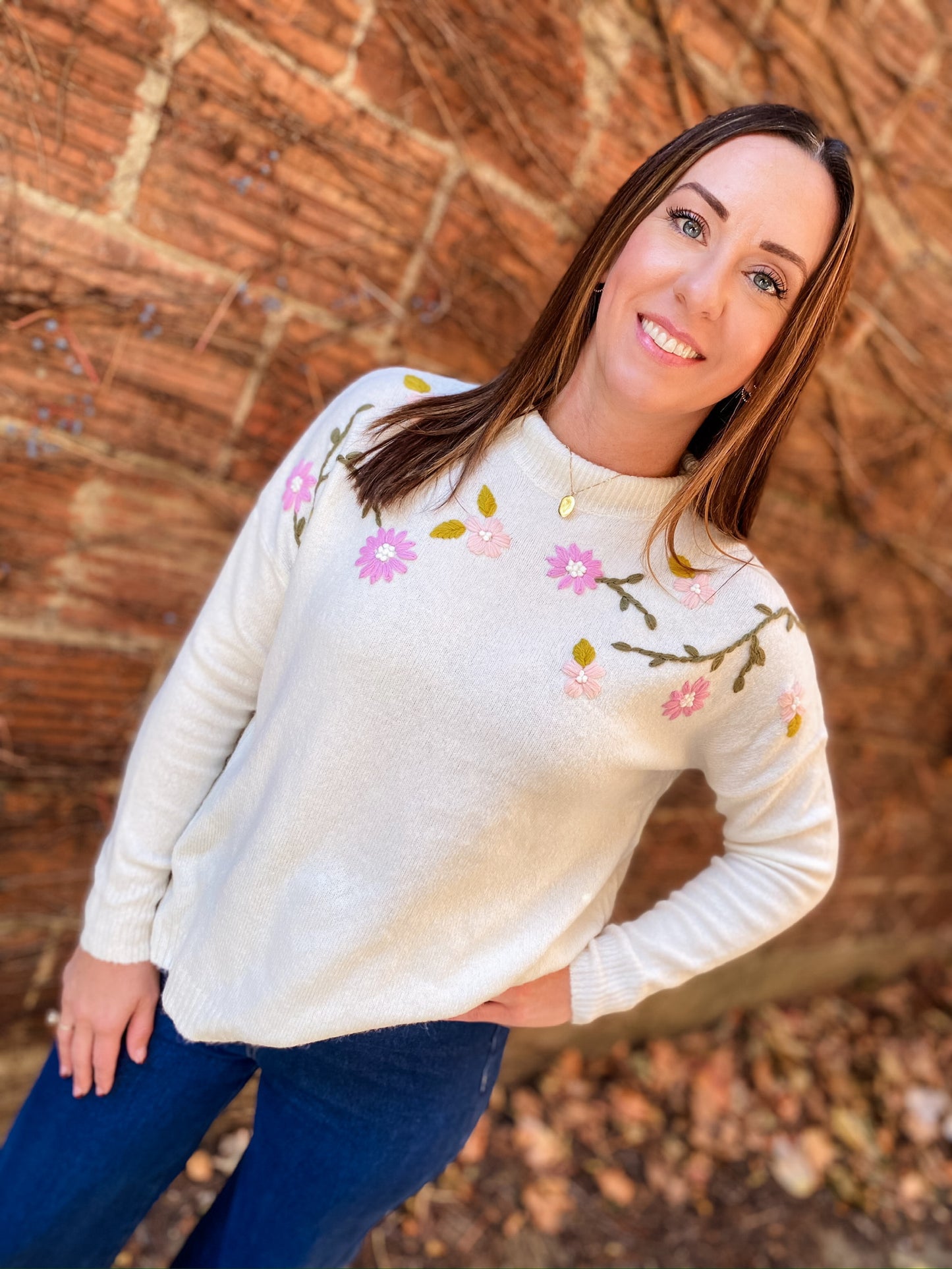 One Of a Kind Embroidered Ivory Sweater