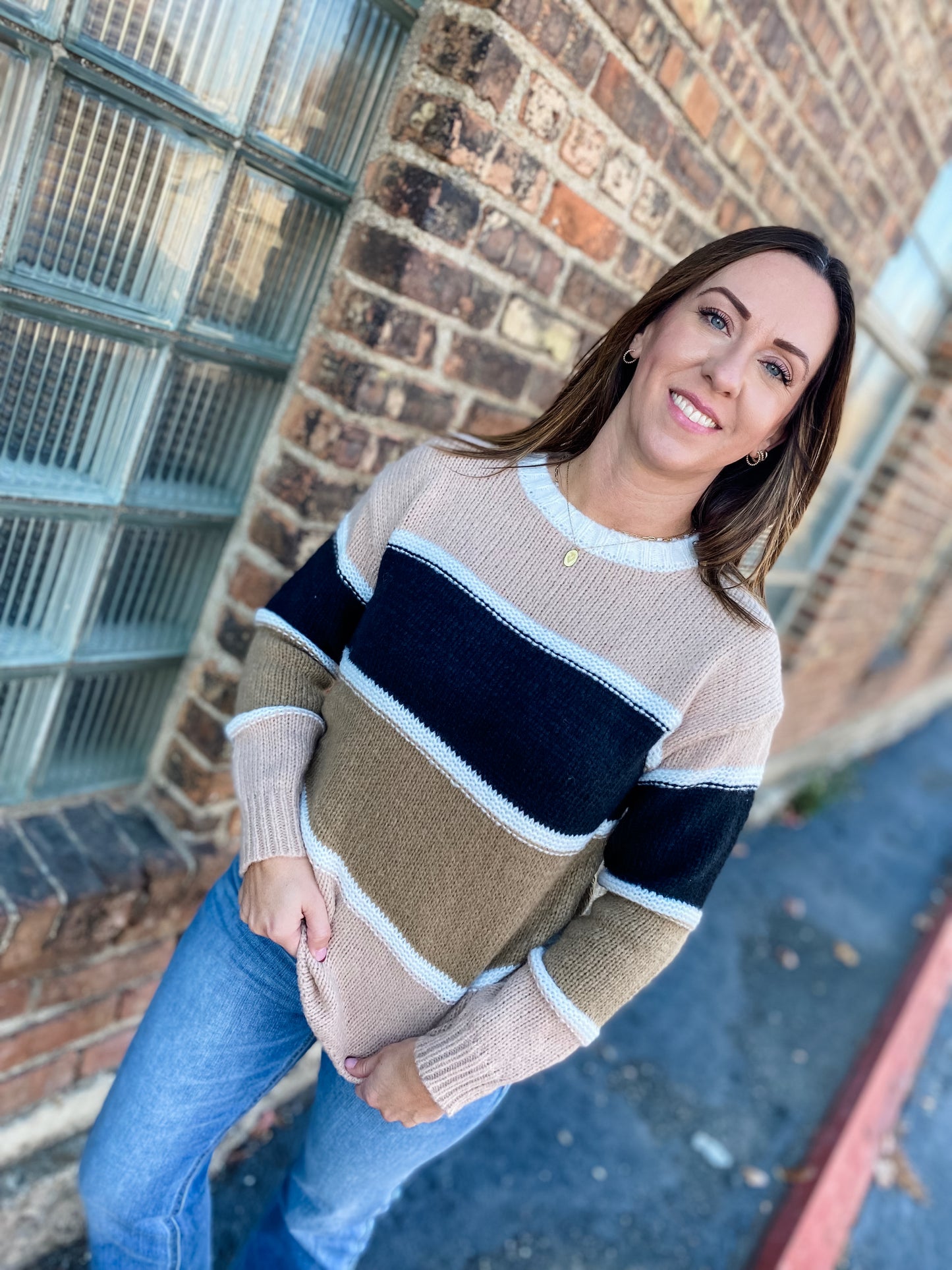Frosty Morning Mocha Striped Sweater
