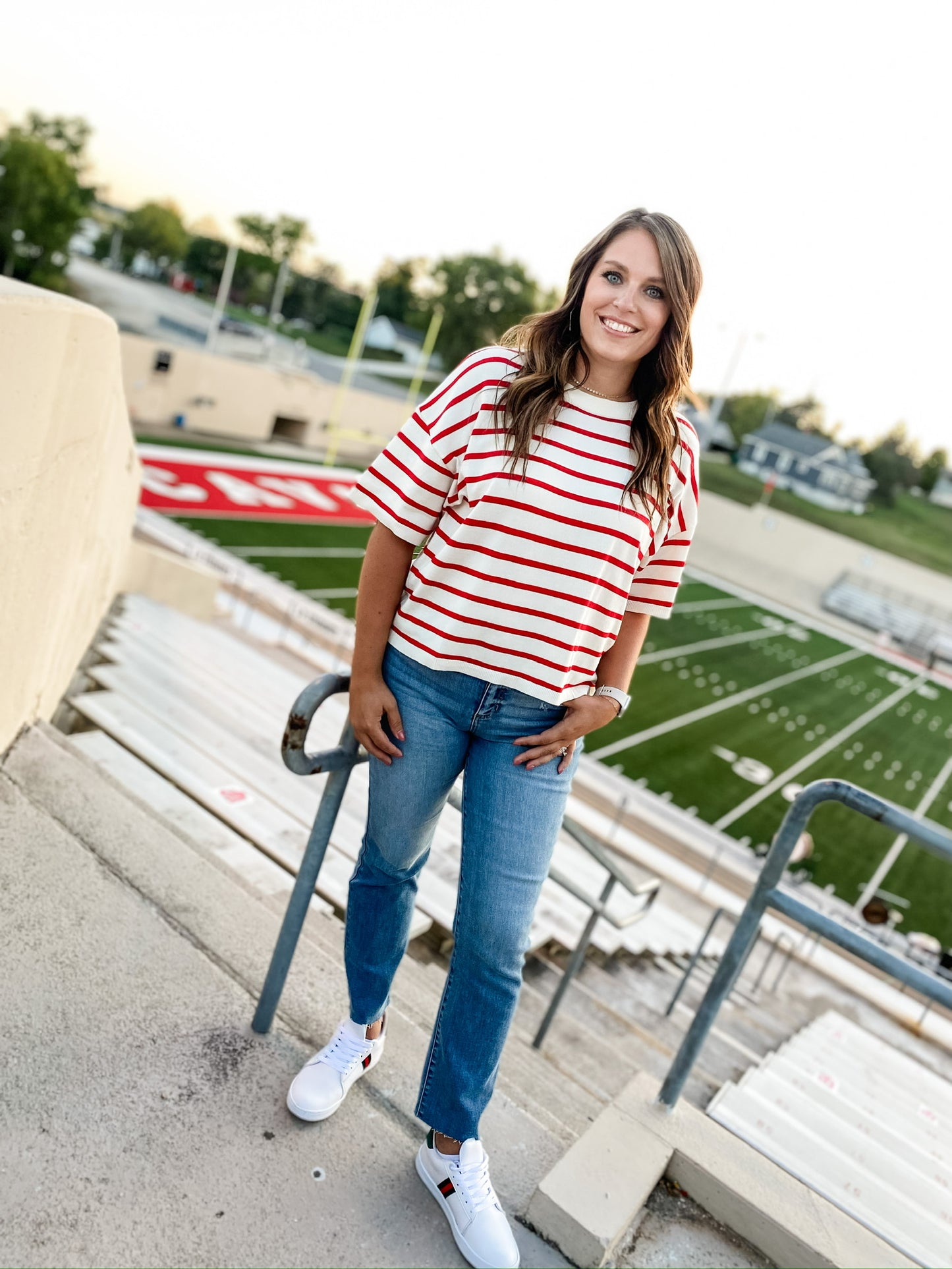 Sideline Cheers & Chants Red Striped Sweater