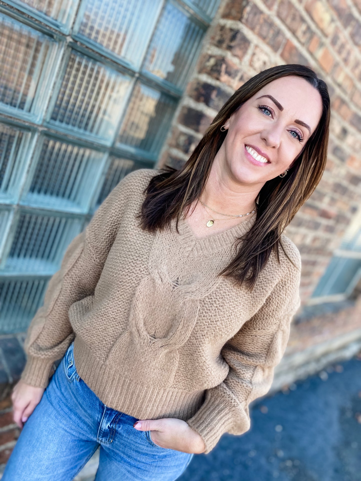 The Valerie Taupe Cable Knit Sweater