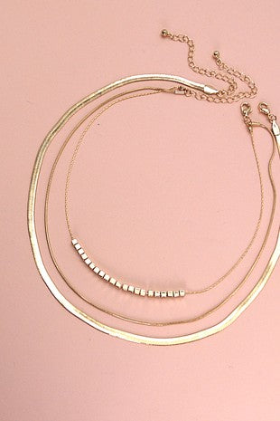 Three Row Gold Chain Necklace Set