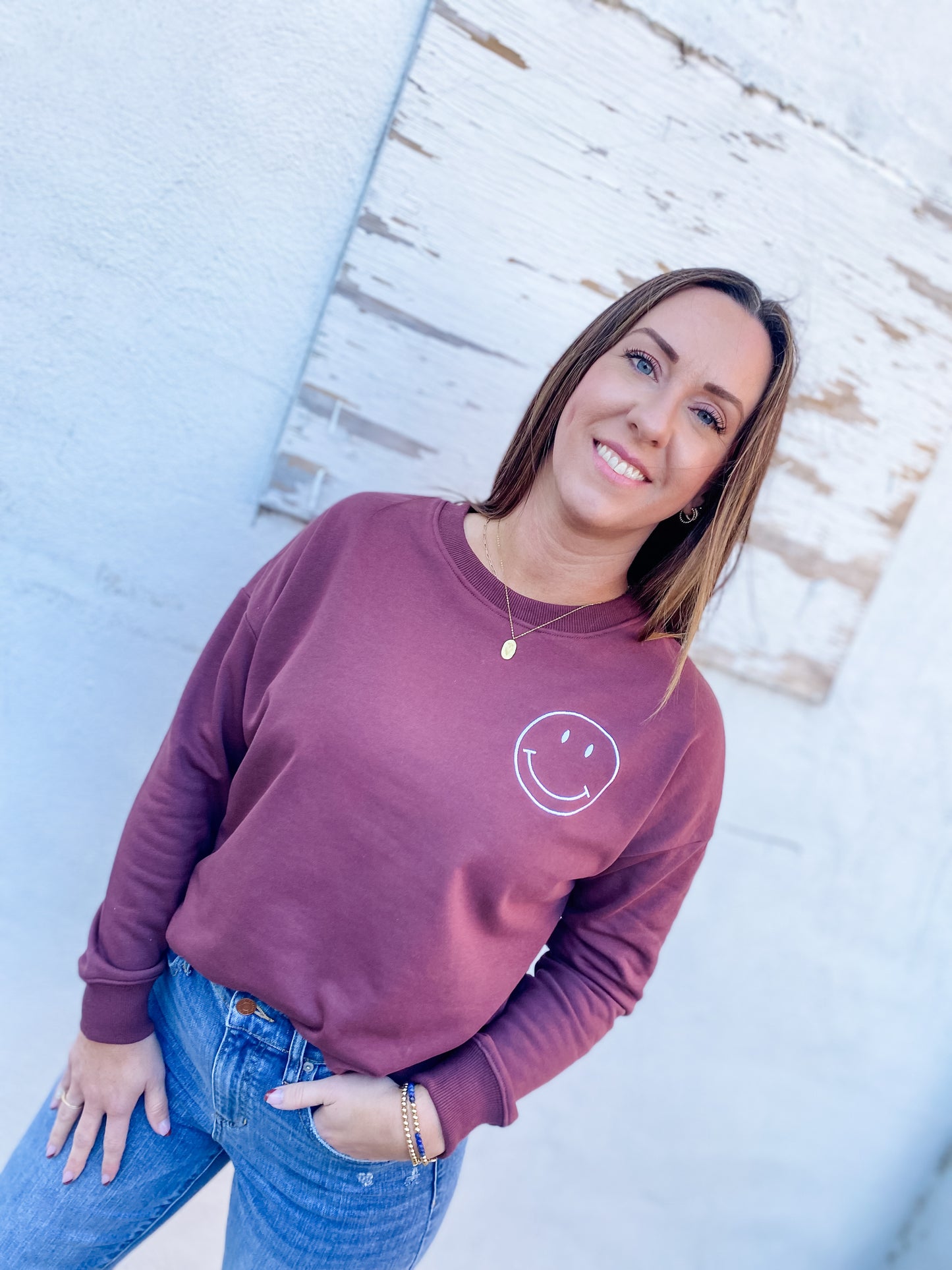 Don’t Worry, Be Happy Wine Sweatshirt