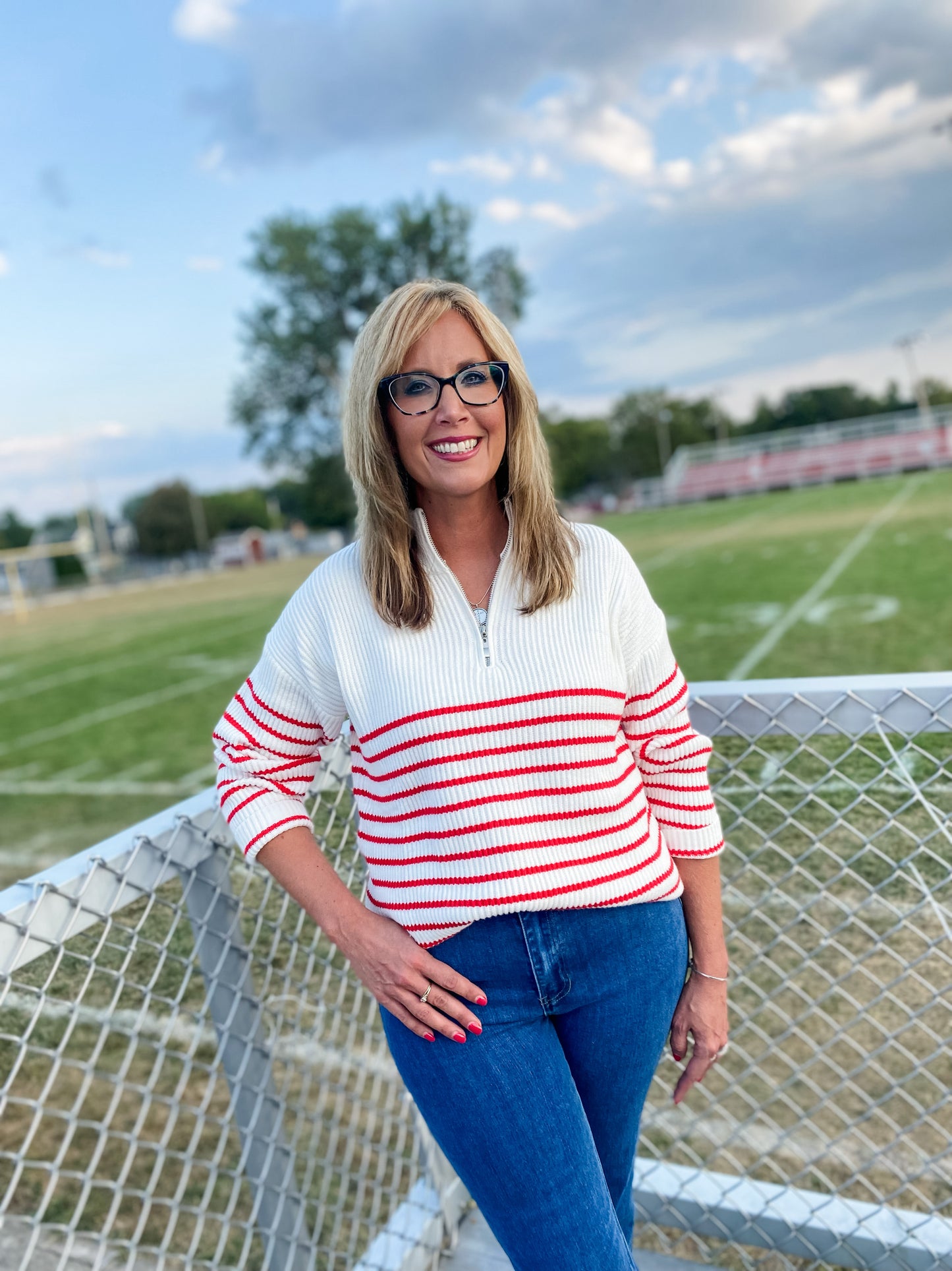 All American Striped Half Zip Sweater
