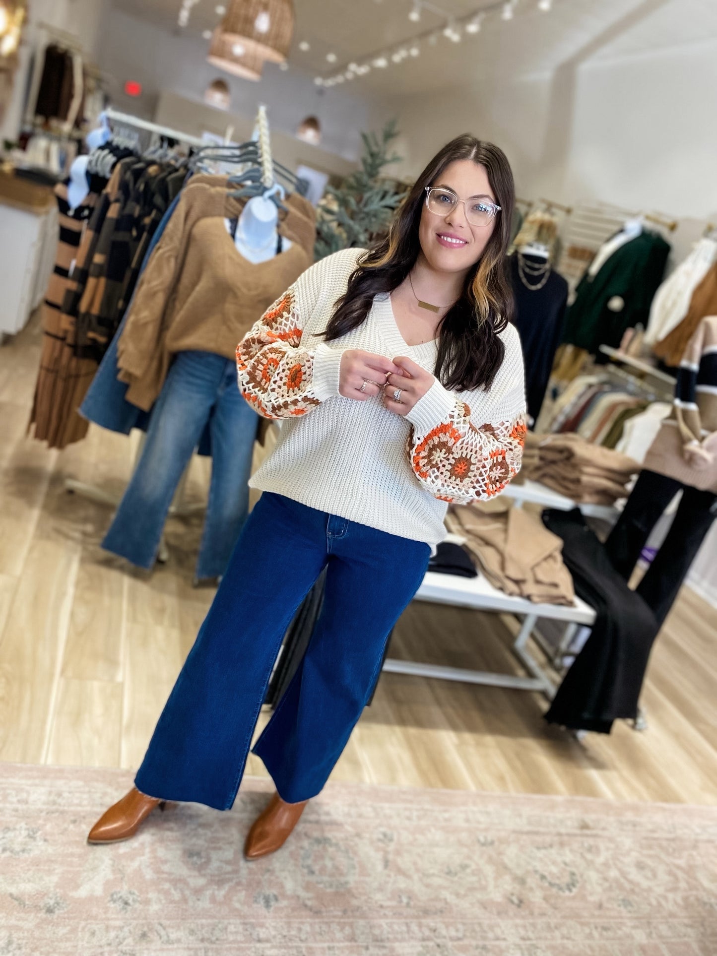 Forever Thankful Oatmeal Crochet Top