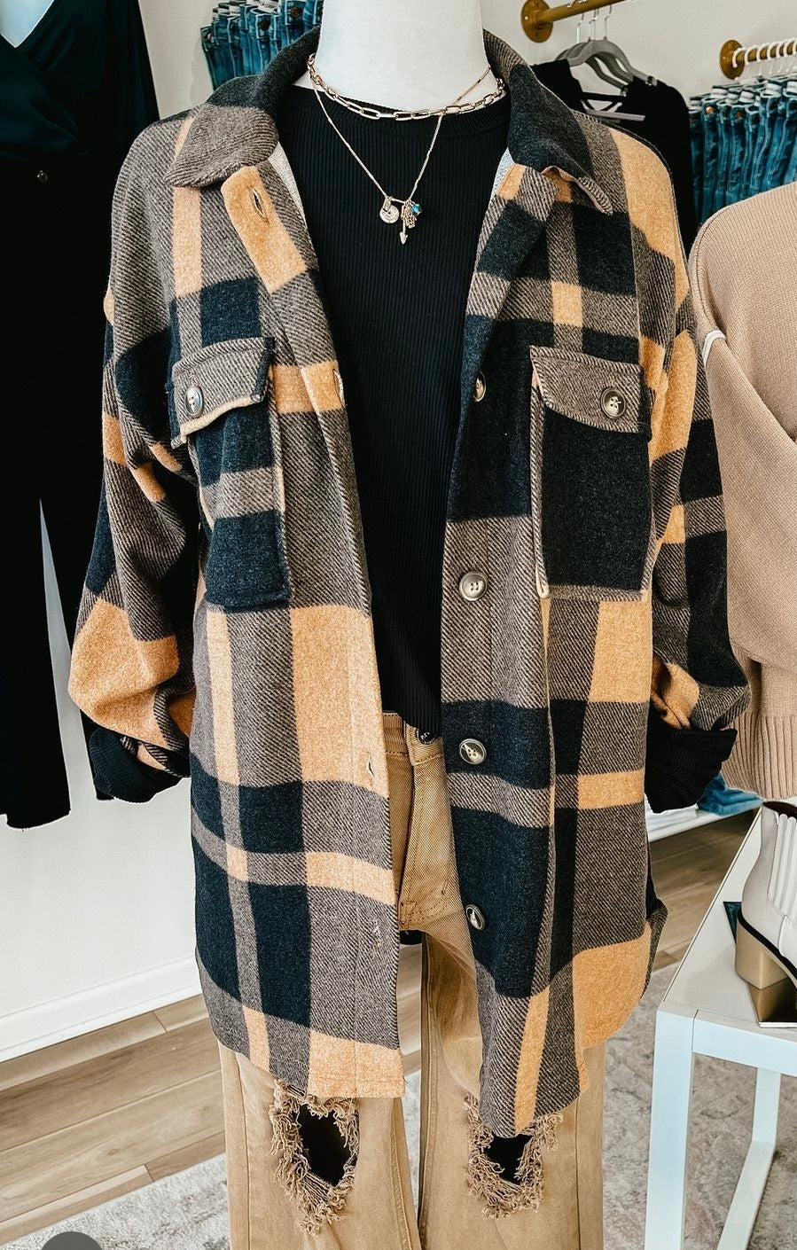 Almost Maybes Camel Plaid Shacket