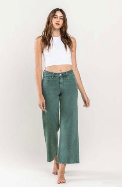 Vervet by Flying Monkey Mallard Green Wide Leg Denim