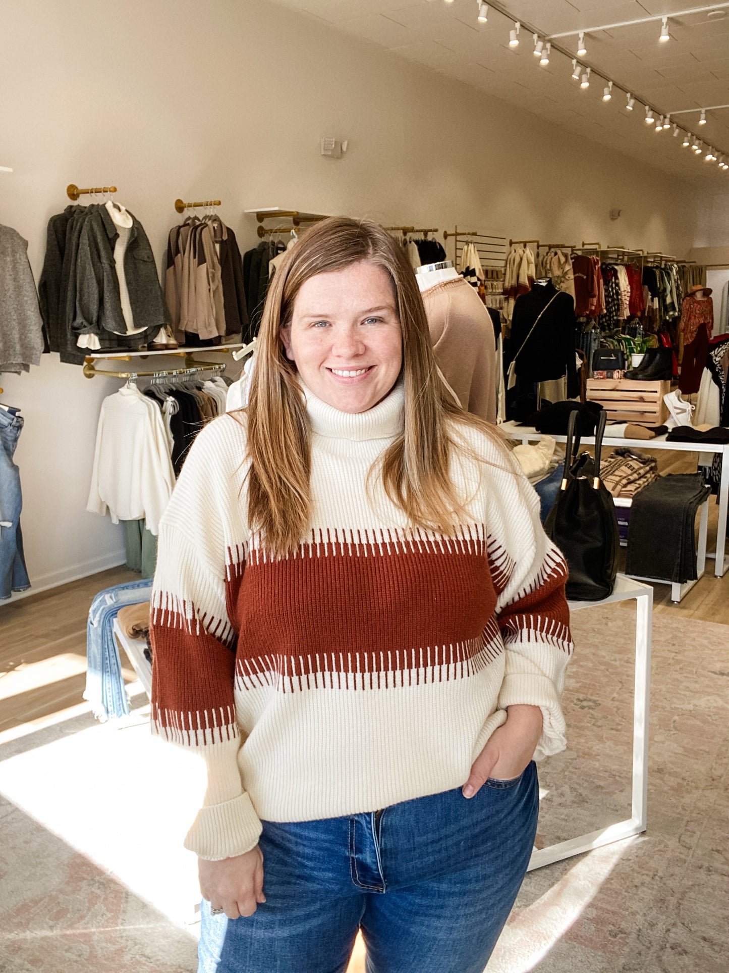 I Got A Feelin’ Curvy Ivory Brown Sweater
