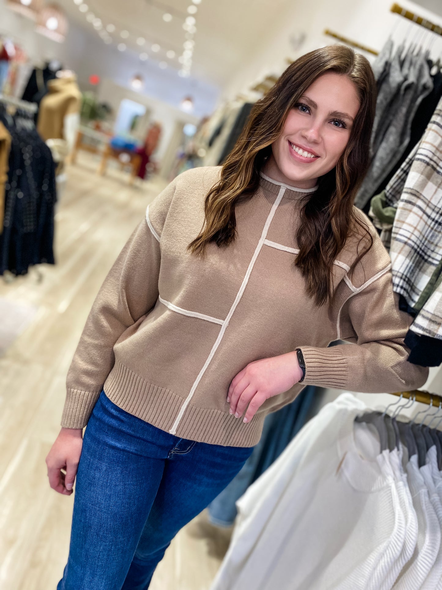 One Promise Too Late Mocha Contrast Sweater Top