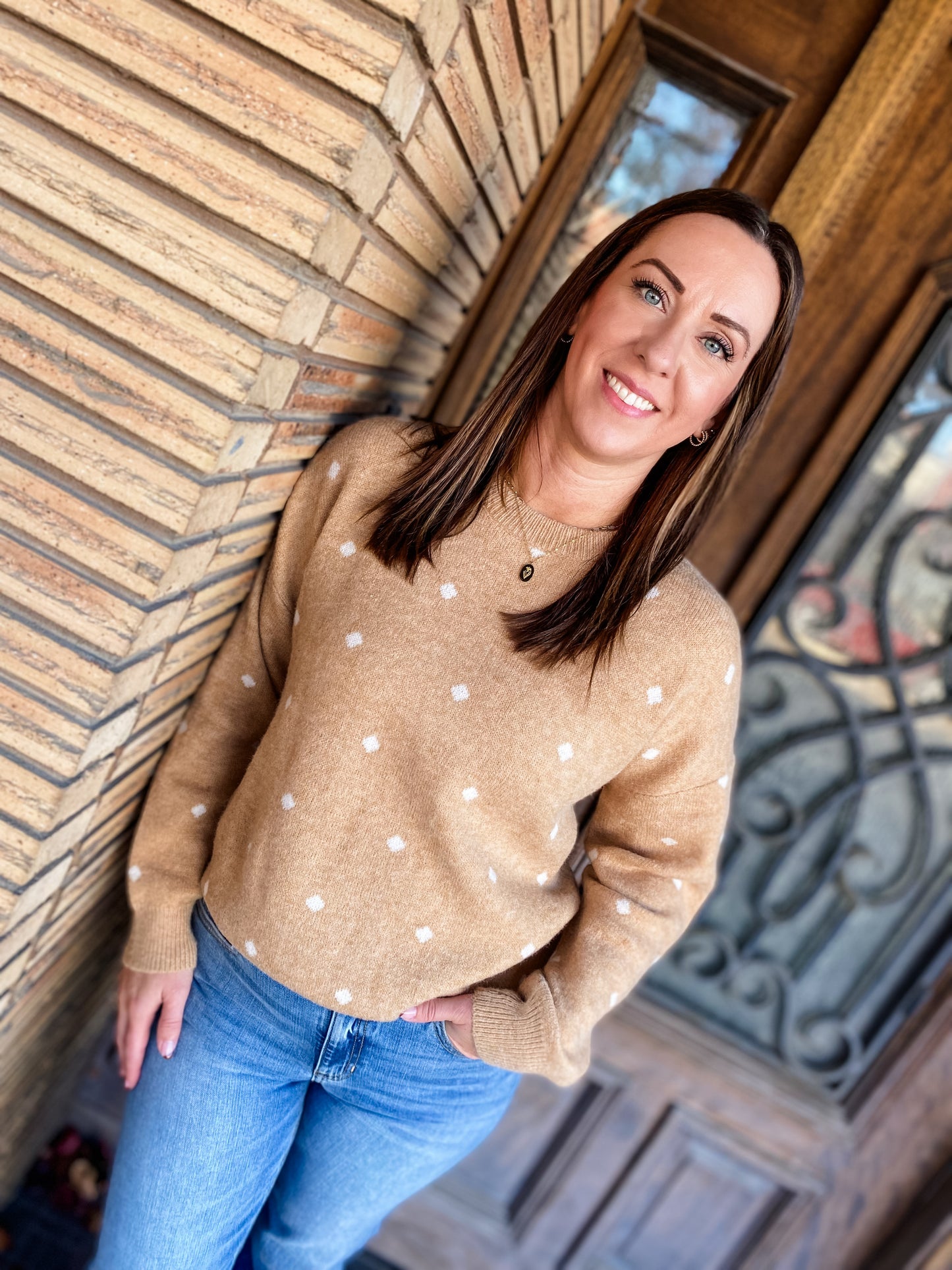 The Eleanor Beige Polkadot Sweater