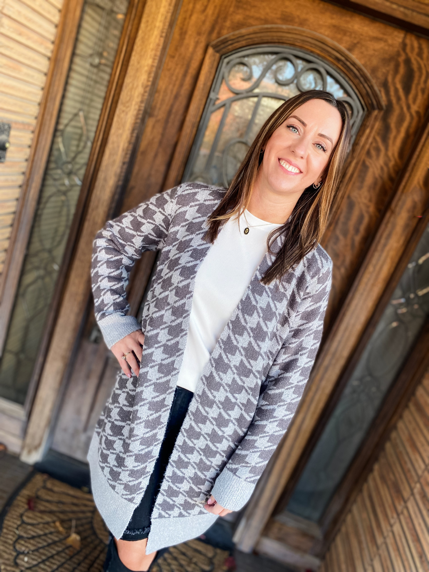 That’s Charm Charcoal Houndstooth Cardigan