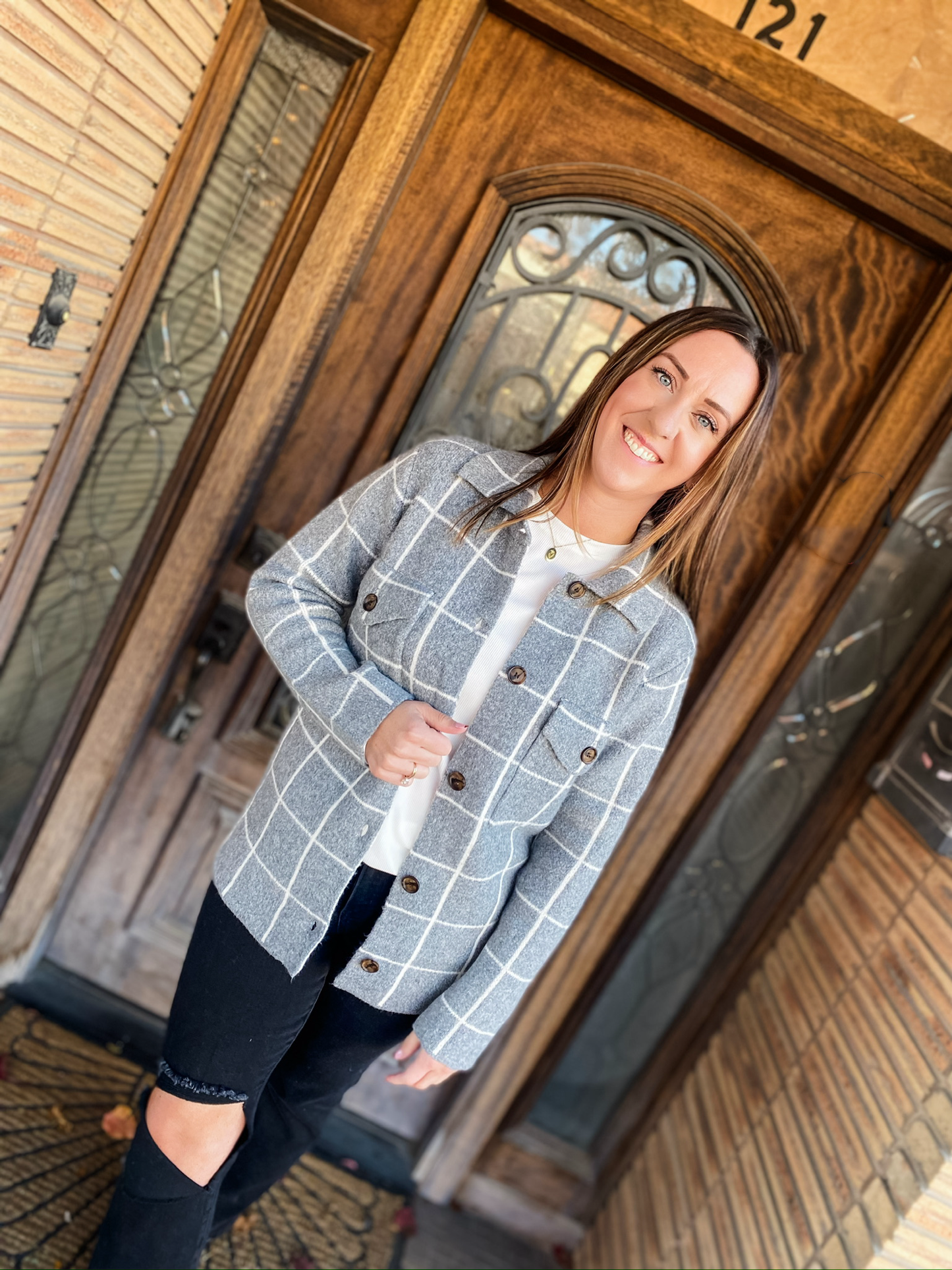In My Zone Charcoal Checkered Cardigan Jacket