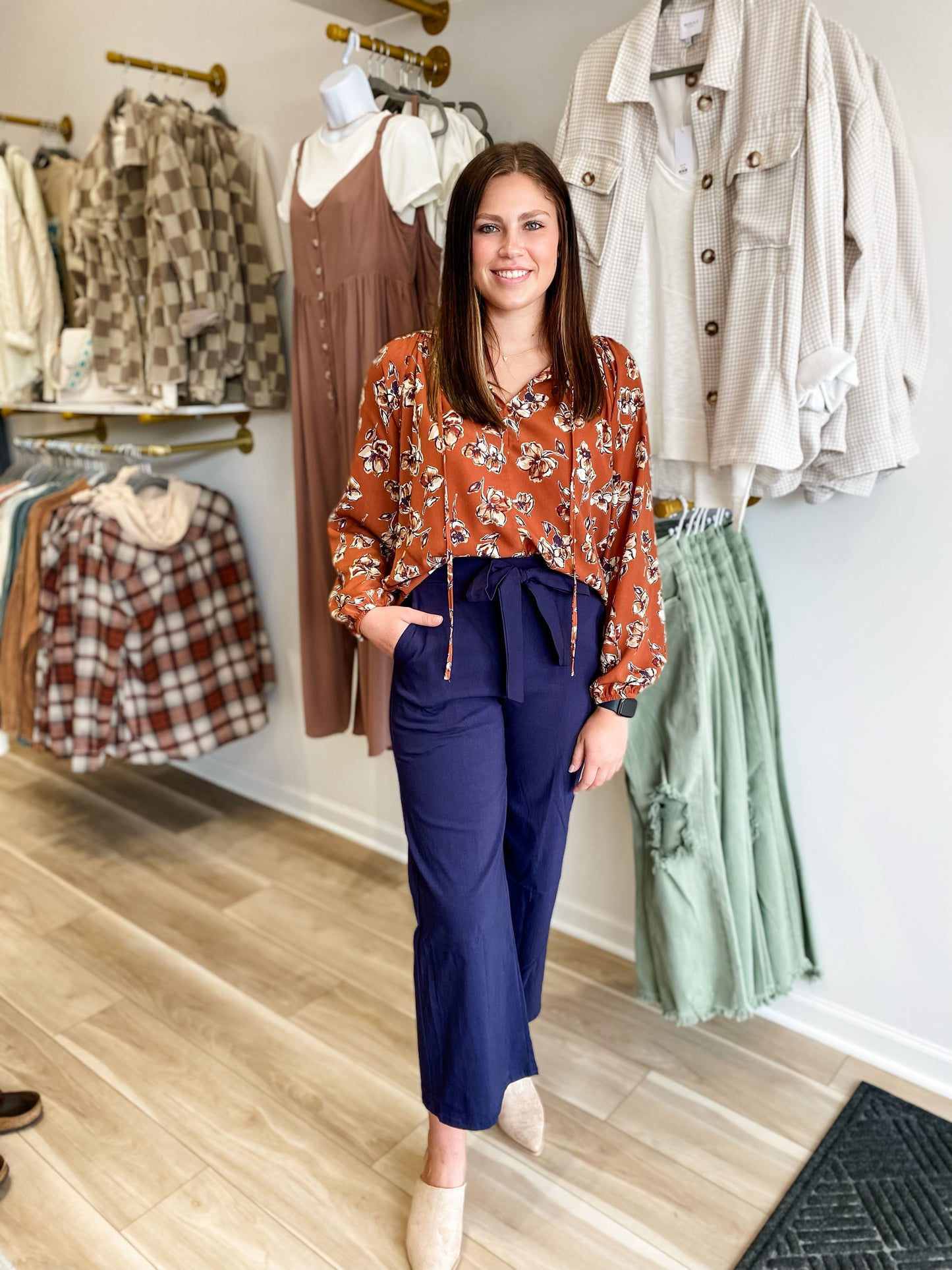 Fall Everything Camel Floral Top