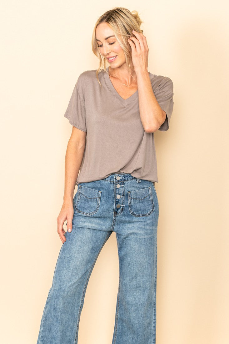 Be Basic Taupe V Neck