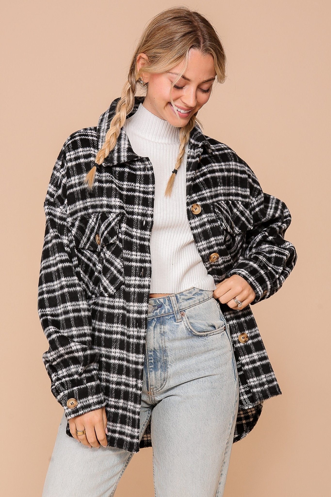 Black Plaid Print Shacket - Modern Creek Boutique