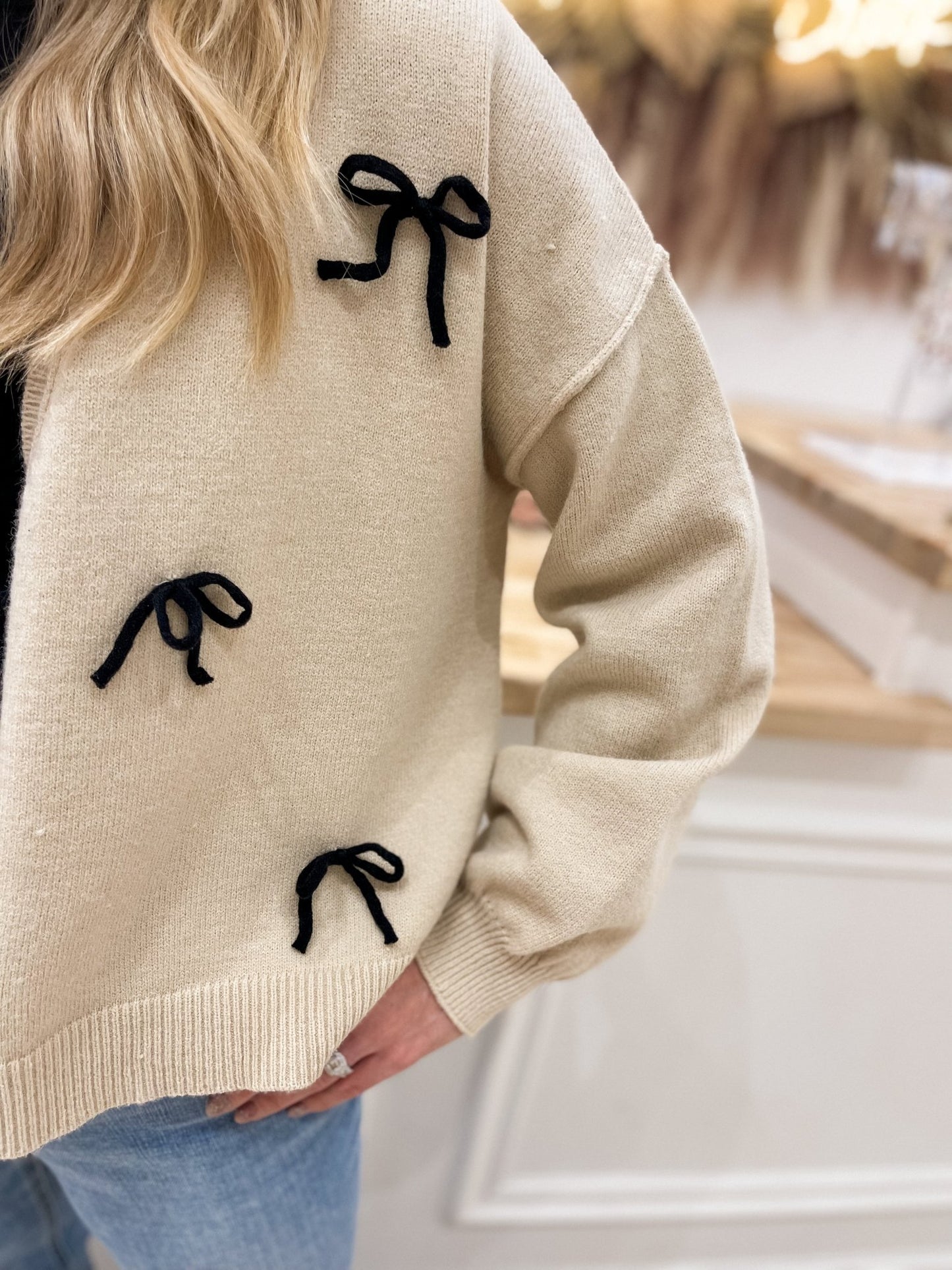 Bow Bliss Taupe Bow Cardigan - Modern Creek Boutique