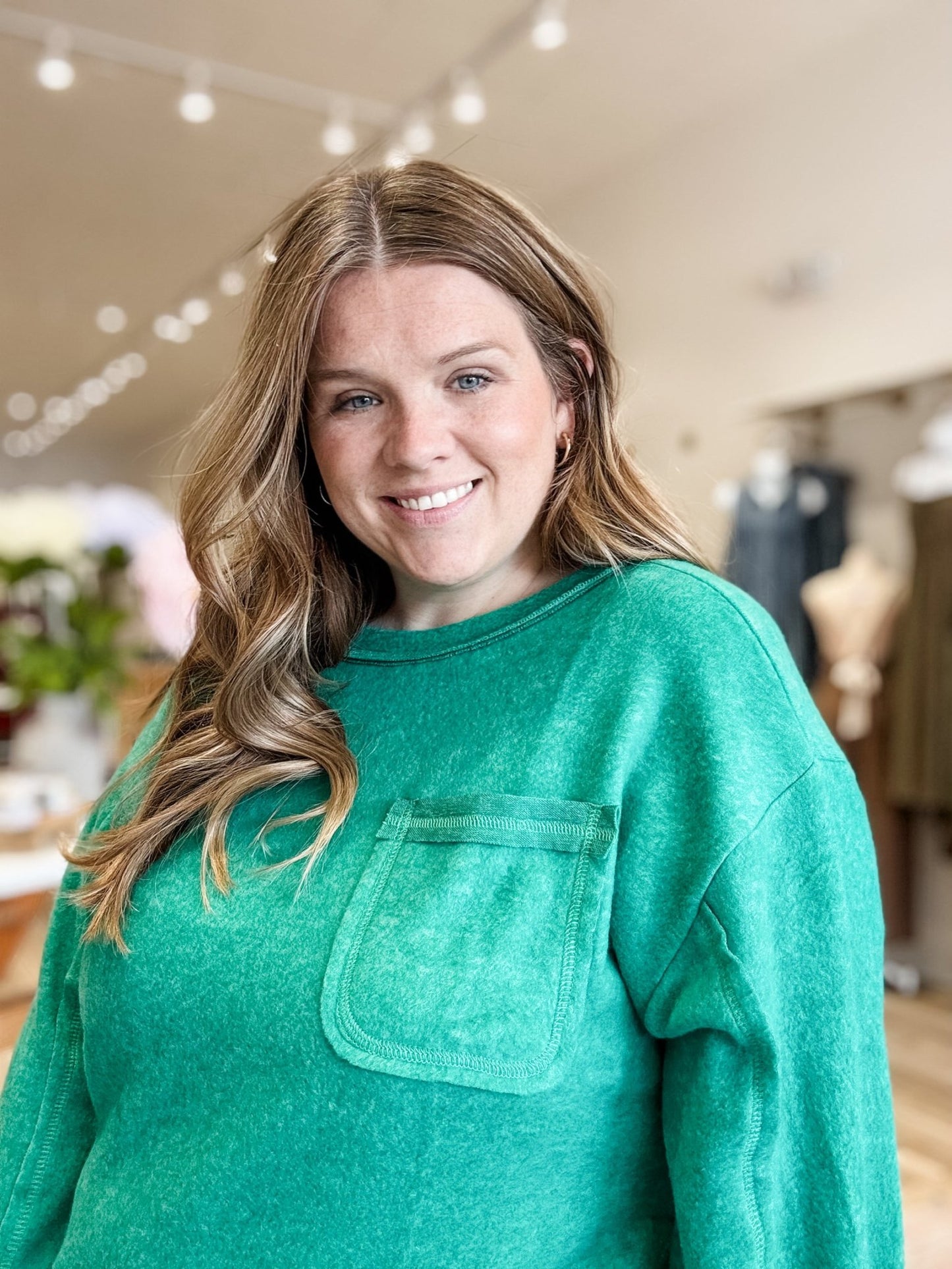 Brushed Kelly Green Hacci Sweater - Modern Creek Boutique