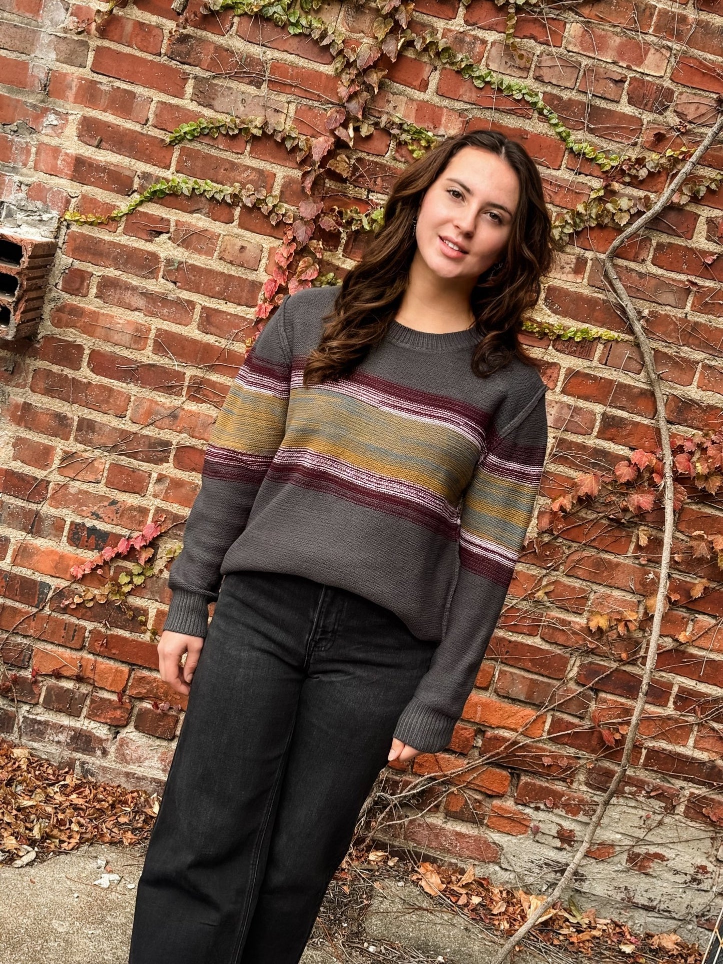 Charcoal Striped Crewneck Sweater - Modern Creek Boutique