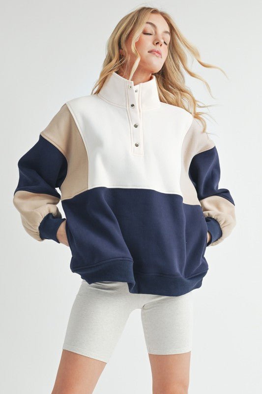 Coffee And Navy Colorblock Pullover - Modern Creek Boutique