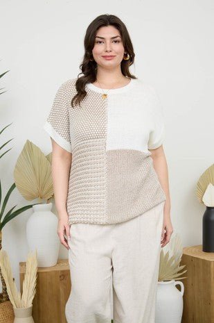 Colorblock Plus Short Sleeve Sweater - Modern Creek Boutique
