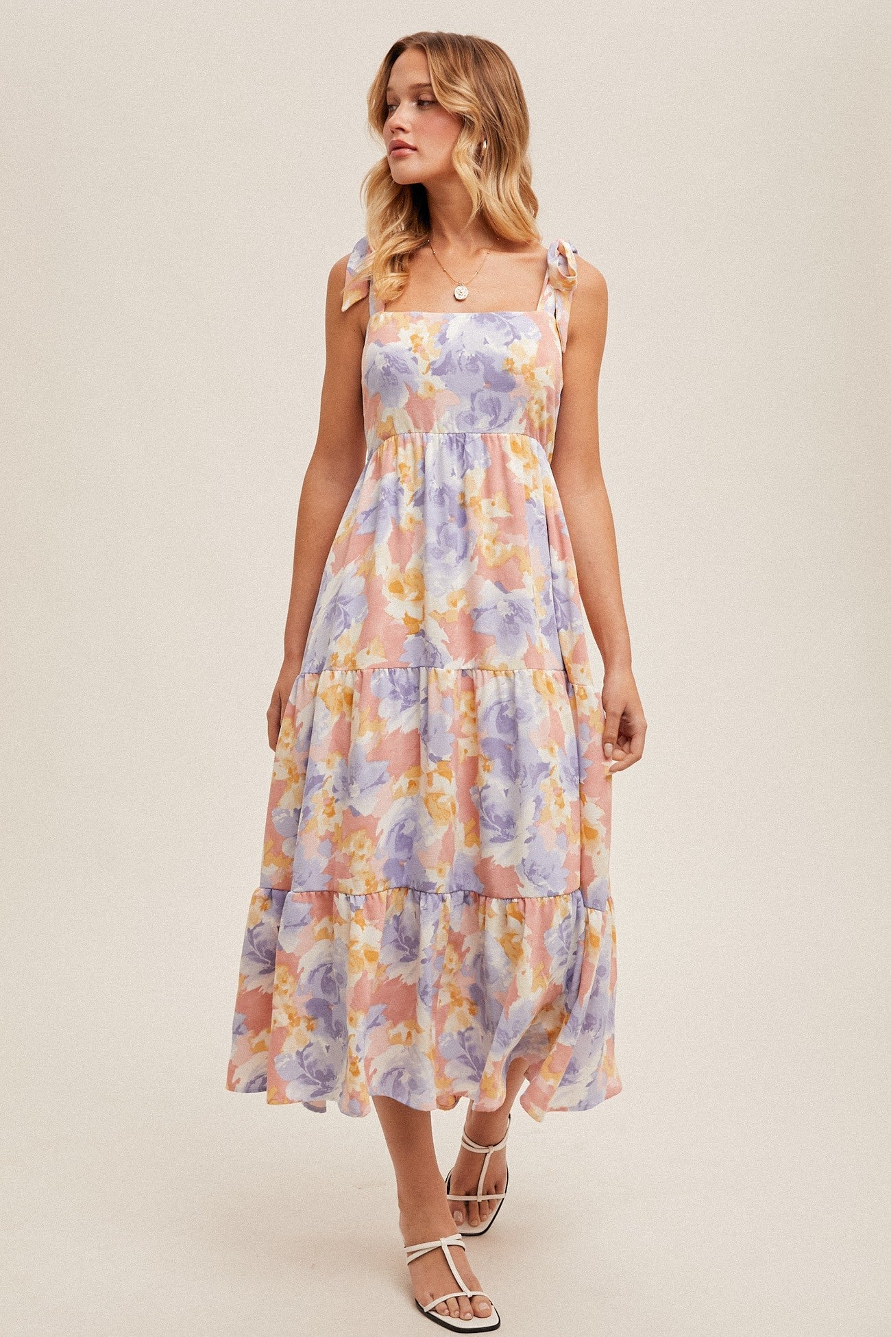 Coral & Purple Floral Midi Dress - Modern Creek Boutique