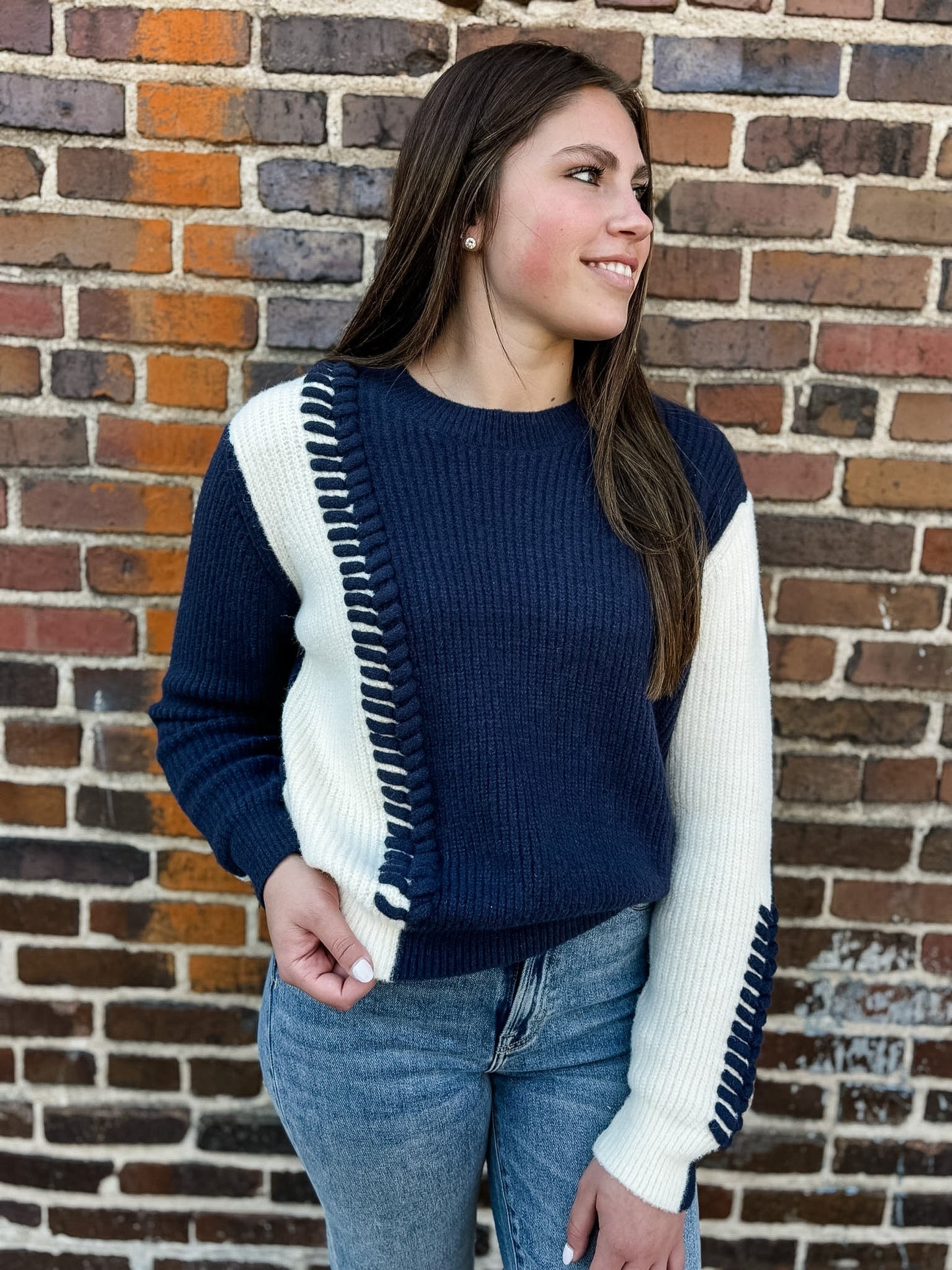Cozy & Free Navy Contrast Sweater - Modern Creek Boutique
