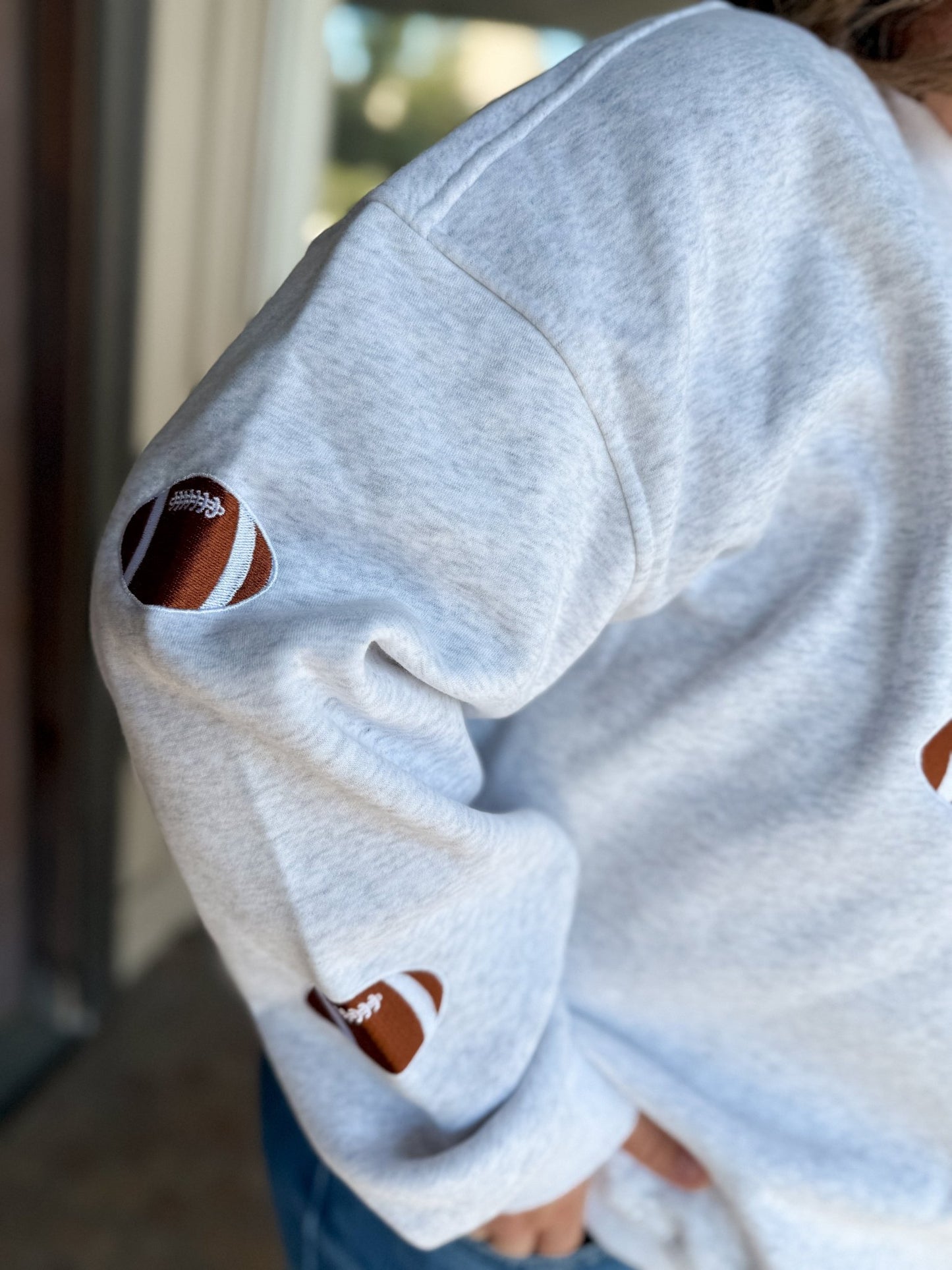 Embroidered Football Grey Crewneck Sweatshirt - Modern Creek Boutique