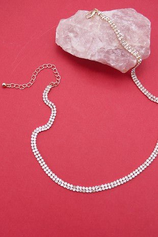 Gold Double Row Rhinestone Chain Necklace - Modern Creek Boutique