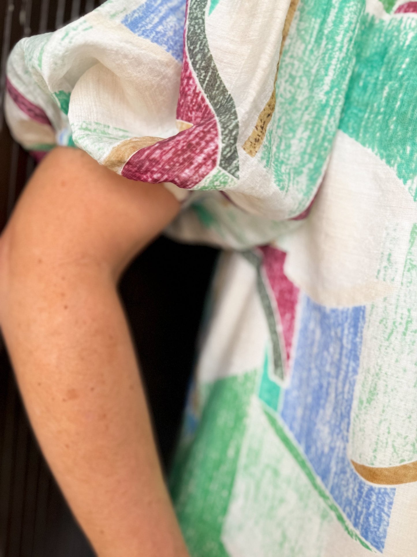 Green Abstract Puff Sleeved Blouse - Modern Creek Boutique