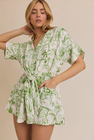 Green Floral Button Up Romper - Modern Creek Boutique
