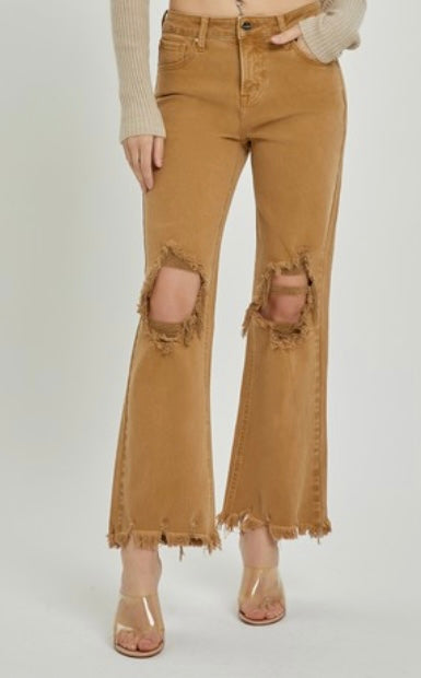 Temporary Escape Camel Distressed Denim