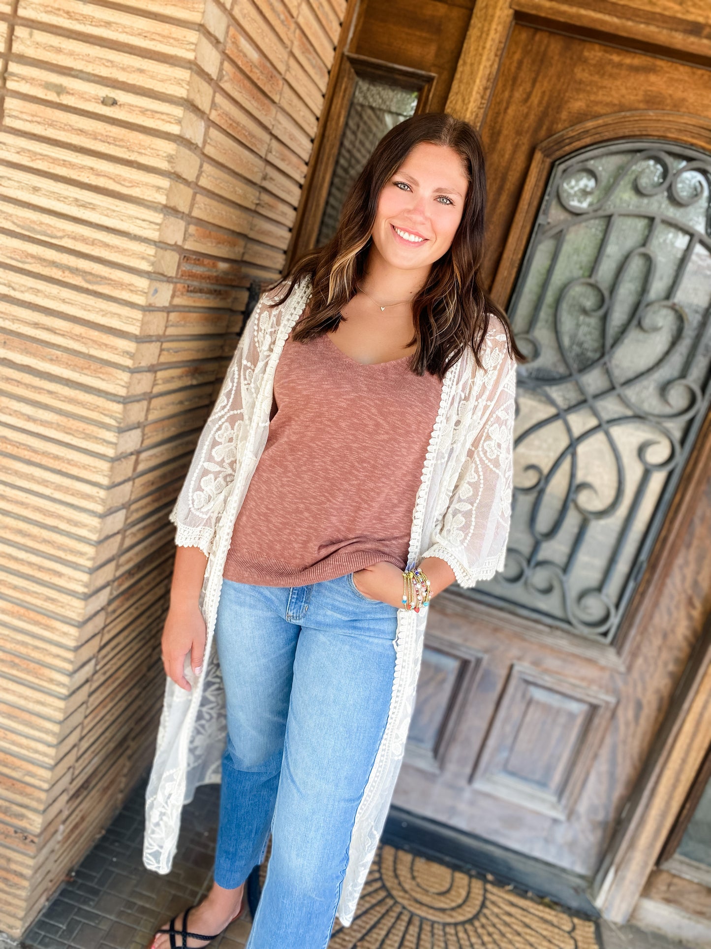 Seven Wonders Ivory Cotton Lace Kimono