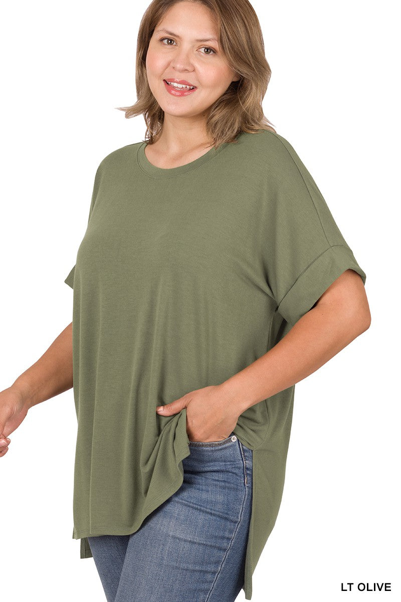 Factory Look Light Olive Oversized Curvy Tee
