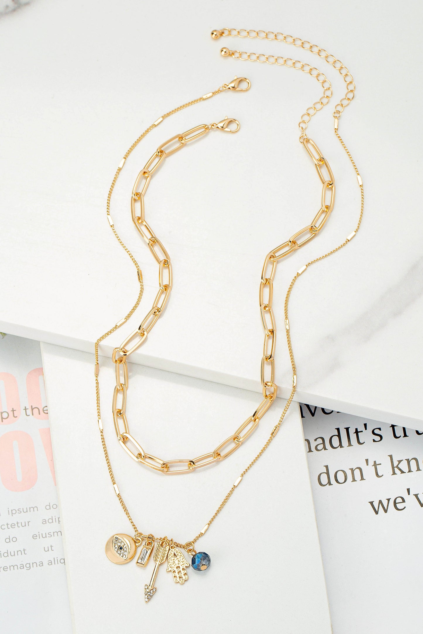 Chain Necklace Set With Charms