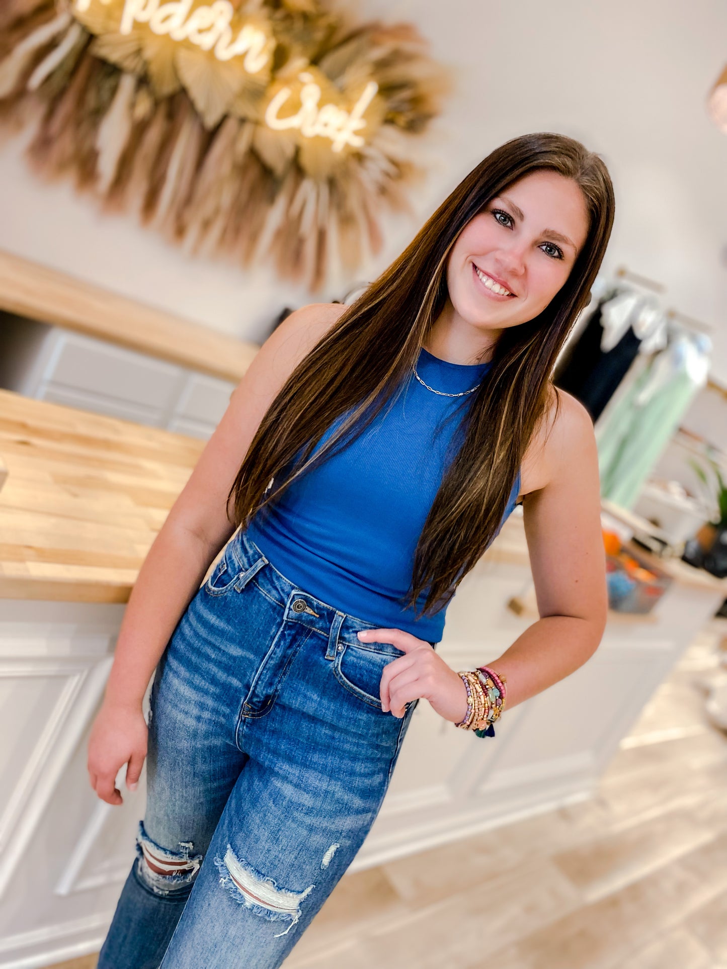 Palm Springs Blue Ribbed Top